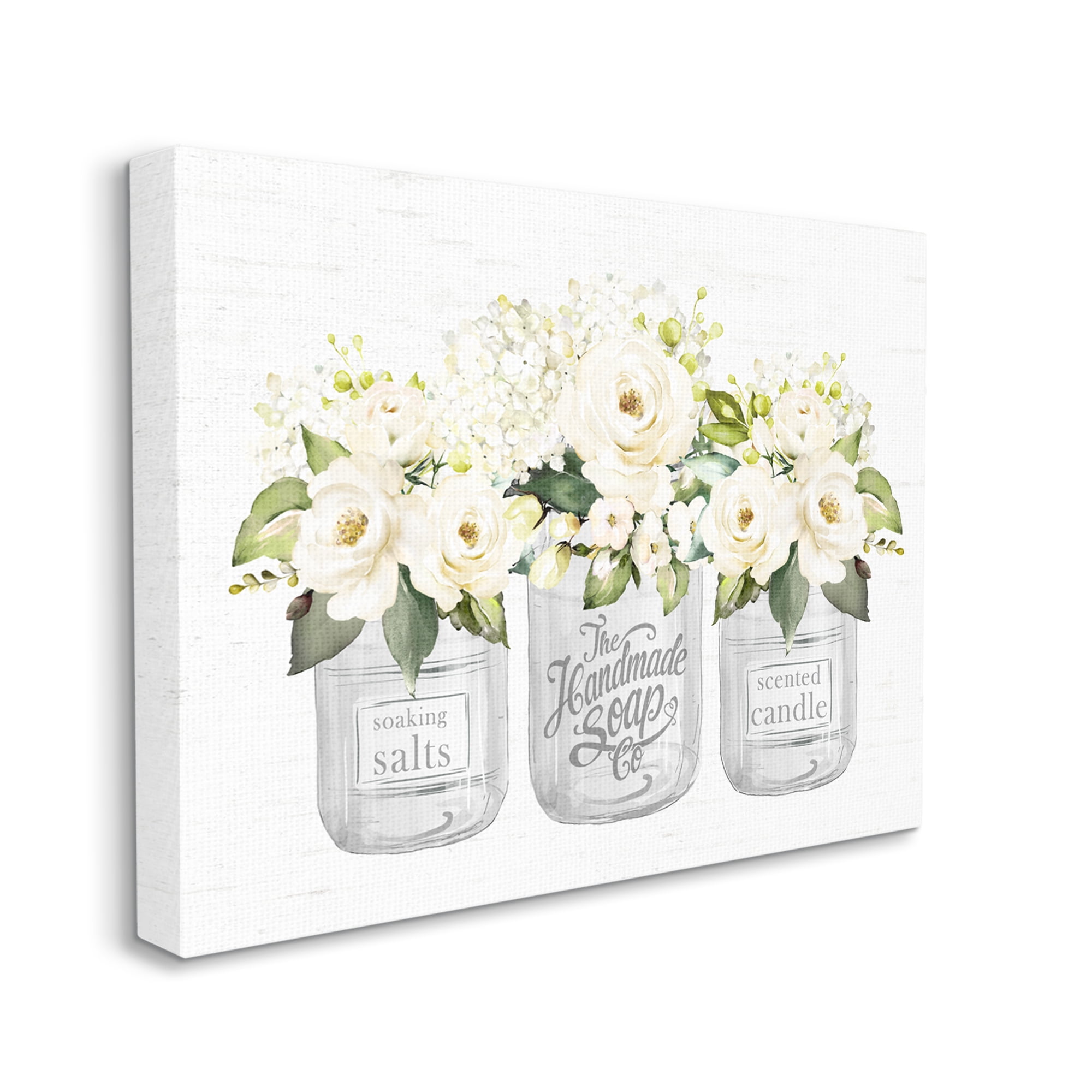 Stupell Industries White Roses Blooming Country Rustic Candle Jars Graphic Art Gallery Wrapped Canvas Print Wall Art, Design by Lettered and Lined