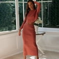thumbnail image 5 of qolati Women's 2 Piece Outfits 2024 Fall Winter Ribbed Knit Long Sleeve Crop Tops Bodycon Maxi Skirt Sets Y2k Clothes Loungwear Matching Sets, 5 of 6