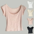 thumbnail image 2 of ShiShine Women's Short Sleeve T-Shirts Low Scoop Neck Slim Fitted Casual Solid Color Longer Crop Top, 2 of 3