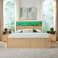 thumbnail image 3 of wow97e Queen Size Bed Frame with 50" Tall Storage Headboard, Wooden Platform Bed Frame with 4 Drawers, LED Lights, Charging Station, No Box Spring Needed, Natural, 3 of 7