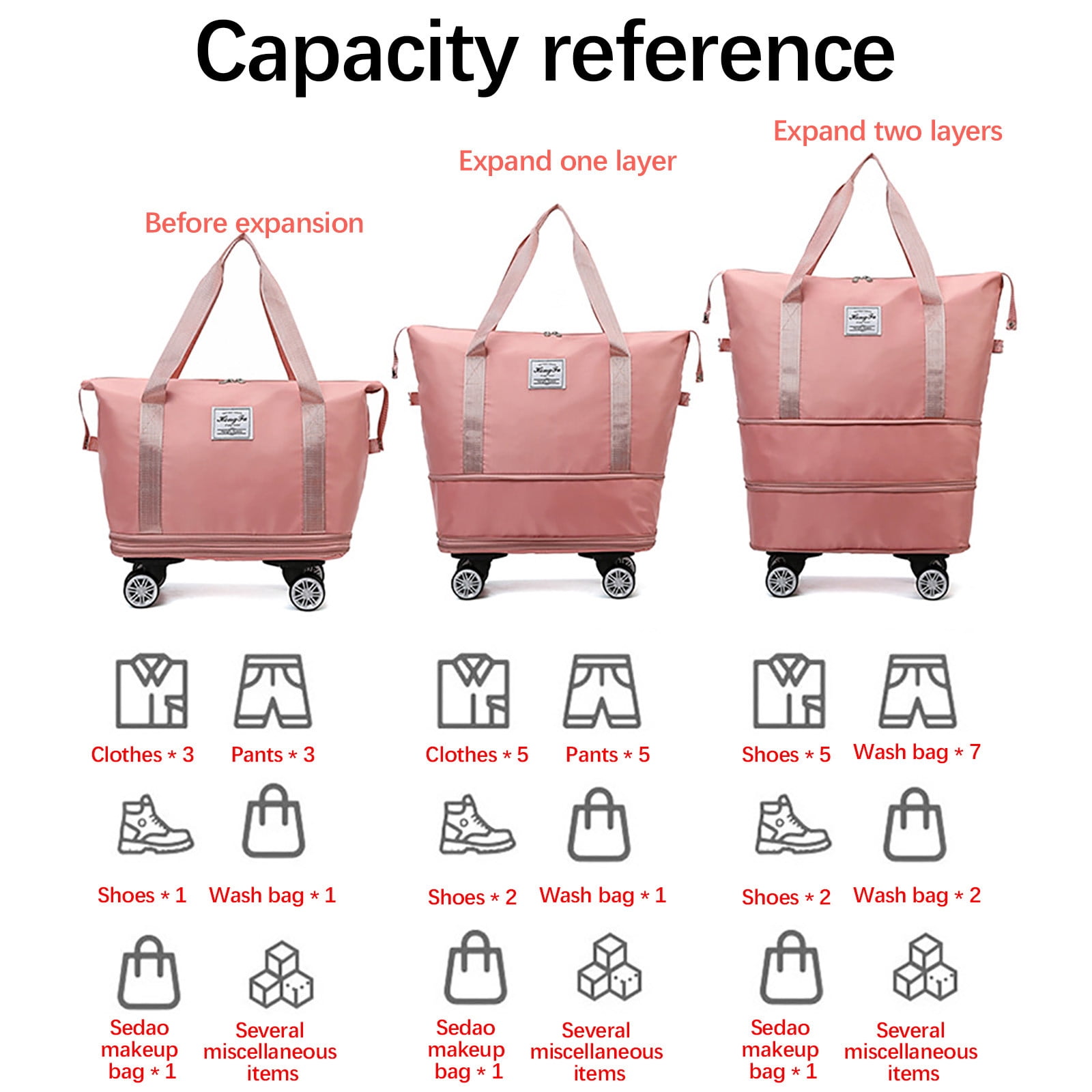 UAEBM Rolling Duffle Bag with Wheels, Expandable Foldable Duffle Bag with Wheels and Handle for Travel, Rolling Luggage bag Carry on Duffel Bag, Wheeled Travel Duffle Bag Red