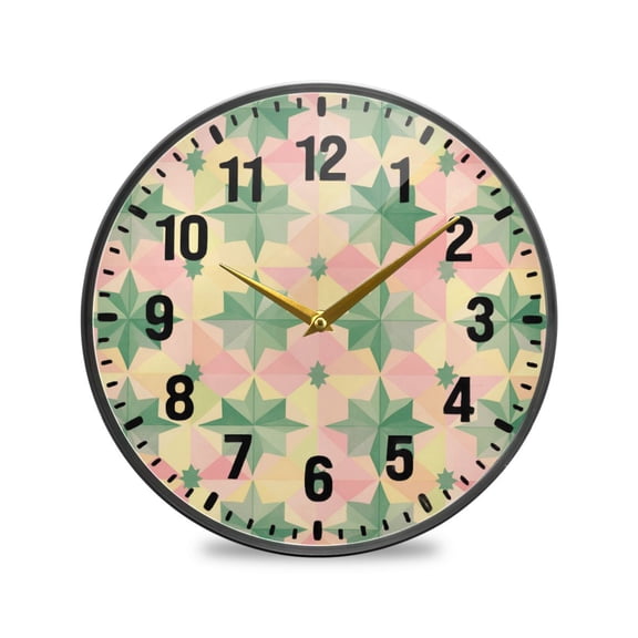 Yayeee Wall Clock Battery Operated 9.5" Silent Quartz Non-Ticking for Living Room Decor, Retro Symmetrical Stars