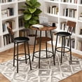 thumbnail image 2 of Spaco 3-Piece Round Bar Table & Chair Set, 2-Tier Storage Table with 2 PU Upholstered Stools for Small Spaces & Kitchen, Brown, 2 of 7