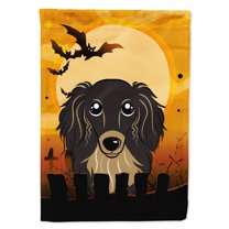 Caroline's Treasures BB1771CHF Halloween Longhair Black and Tan Dachshund Flag Canvas House Size , Large, multicolor