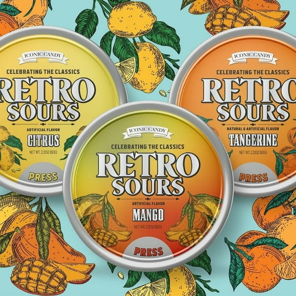Retro Sours - Hard Tangy Candy - Pack of 3 Tins (Combo Pack)