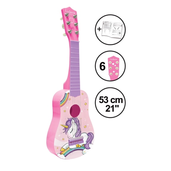 Lexibook Unicorn My First Guitar for Kids, 6 Strings, 21'', Pink/Blue