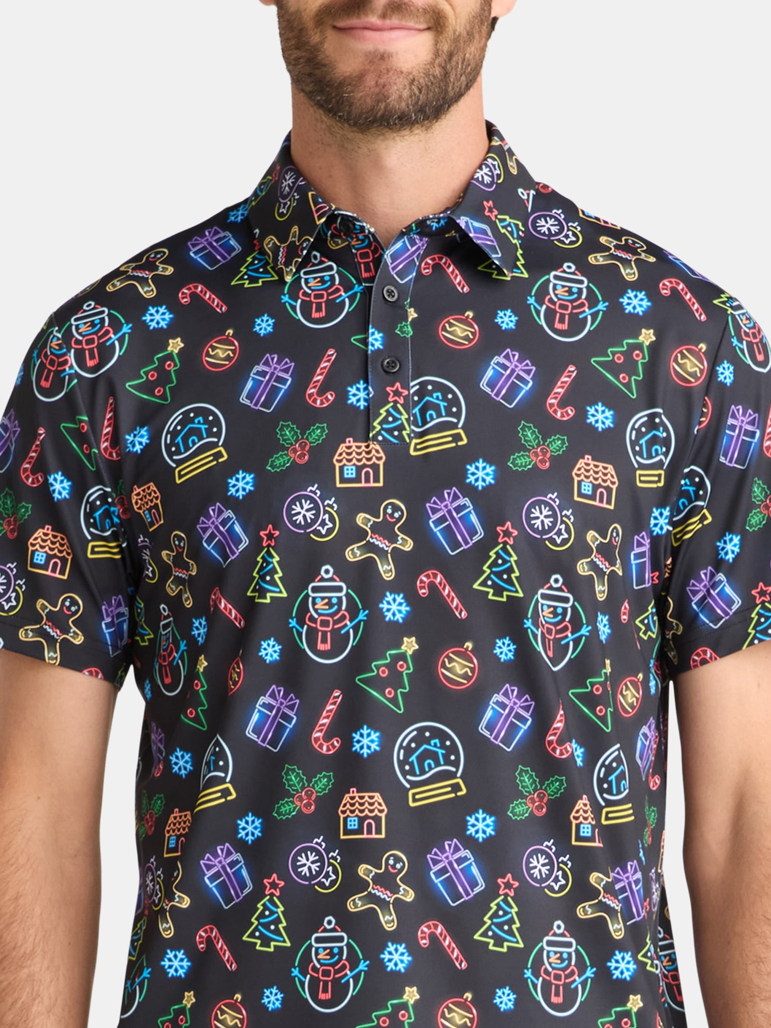Birdie Bound Men's Christmas Holiday Print Golf Polo Shirt, Sizes S-3XL