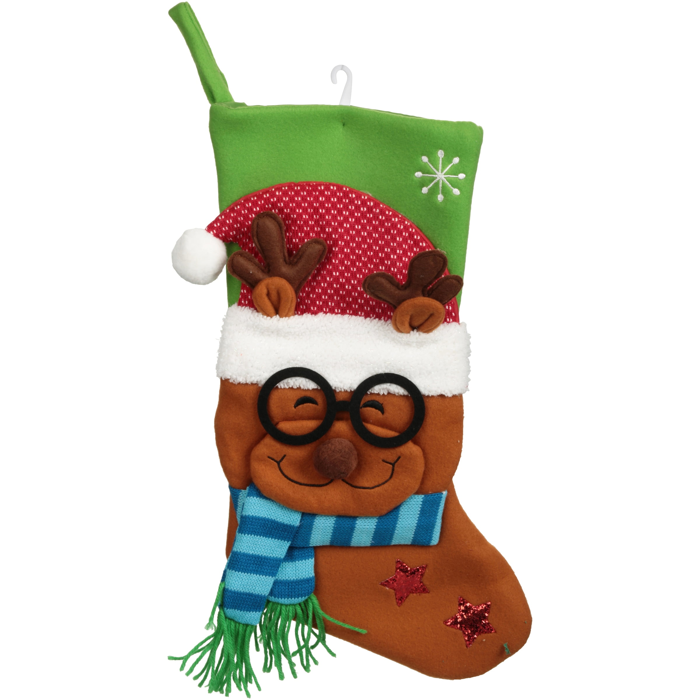 Holiday Time Reindeer with Glasses Stocking - Walmart.com