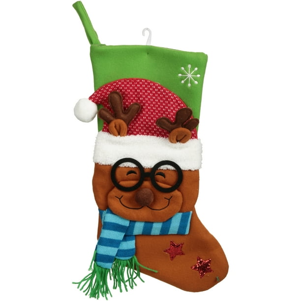 Holiday Time Reindeer with Glasses Stocking - Walmart.com - Walmart.com