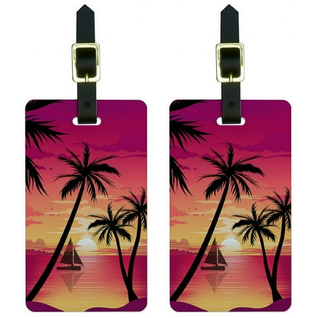- Beach Sunset Palm Tree Sail Boat Vacation Luggage Tags Suitcase ID, Set of 2