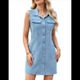 thumbnail image 3 of Vestidos de Mezclilla para Mujer, Sin Mangas, Elásticos, de Verano, Estilo Vaquero, Informal, Estilo Occidental, Corto, con Botones y Bolsillo de Azul S, 3 of 10