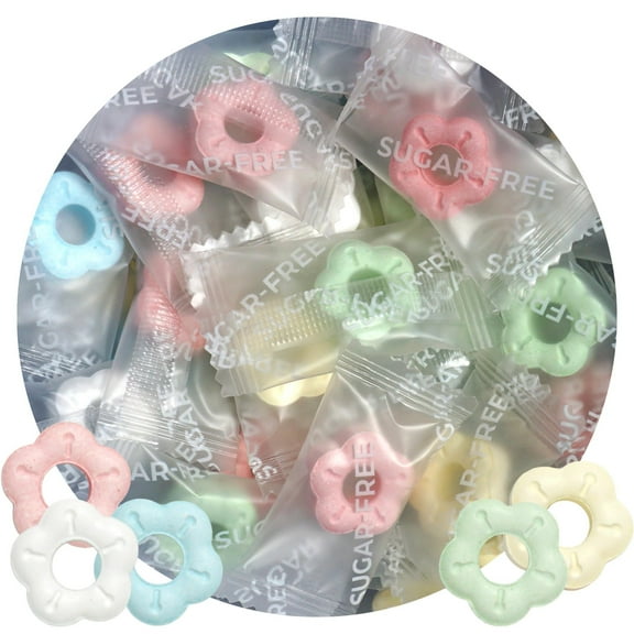 Sugar Free Mints Flower Hard Candy, 1 Pound Bulk Bag, After Dinne Mints, Individually Wrapped Assorted Flavors, The Hampton Popcorn & Candy Company