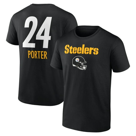Men's Joey Porter Jr. Black Pittsburgh Steelers Team Wordmark Player Name & Number T-Shirt