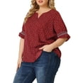 thumbnail image 4 of Agnes Orinda Women's Plus Size Blouses Pin Dots V Neck Ruffle Short Sleeve Spring Summer Boho Tops 2X Red, 4 of 7