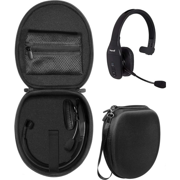 Headset Case for VXi BlueParrott B450-XT, B450-XT -204010-C, B350-XT, B250-XTS, C400-XT, Mesh pocket for cable, amplifier and other accessories, detachable wrist strap for easy carry, Black   red zip