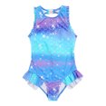 thumbnail image 3 of Girls One Piece Mermaid Swimsuit Open Back Swimwear with Ruffled Hem Bathing Suit Blue 9-10, 3 of 5