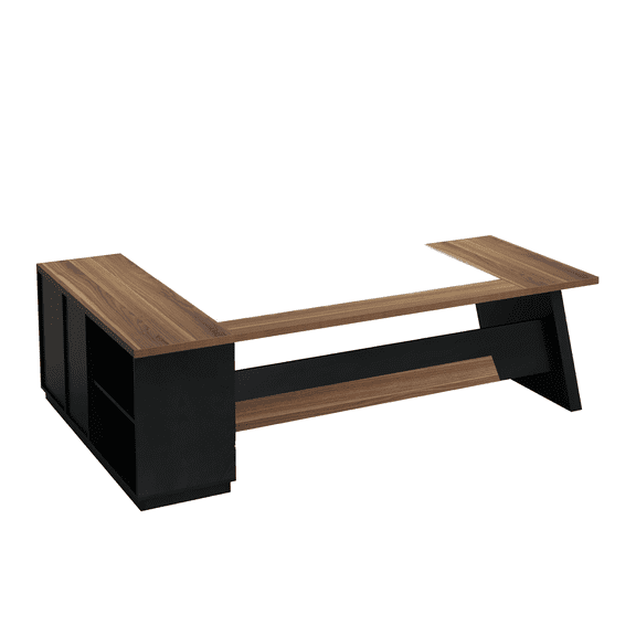 Kiootto 79" L-Shaped Executive Desk, Double Pedestal Corner Computer Desk with File Storage, Antique Walnut and Black