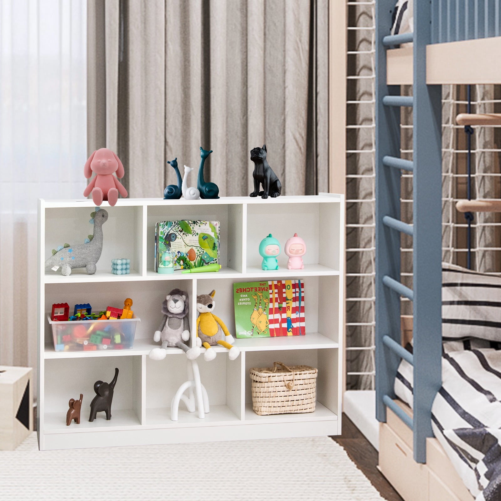 Topbuy Wood Storage Cube Bookcase 3 Tier 8 Cube Open Shelf Storage Cabinet with Anti-Toppling Devices Multipurpose Bookshelf White