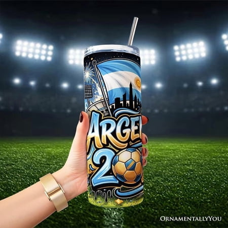 Argentina 2026 Soccer Cup Global Championship 20oz Stainless Steel Tumbler with Lid and Straw Football Fan Gift Cup