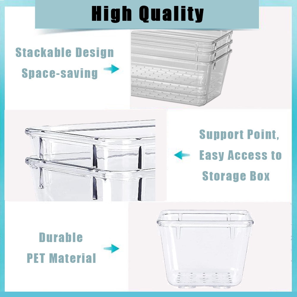 26 PCS Drawer Organizer Bins, 4 Size Clear Plastic Stackable Vanity Drawer Organizer and Storage, Non-Slip Storage Bins for Makeup, Kitchen, Bathroom