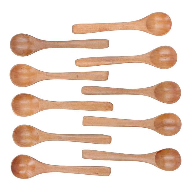 Wooden Spoons, Mini Serving Spoon Wooden Spoon Set 10Pcs Round For Tea For Coffee For Dessert For Seasoning 5.1x1.2in
