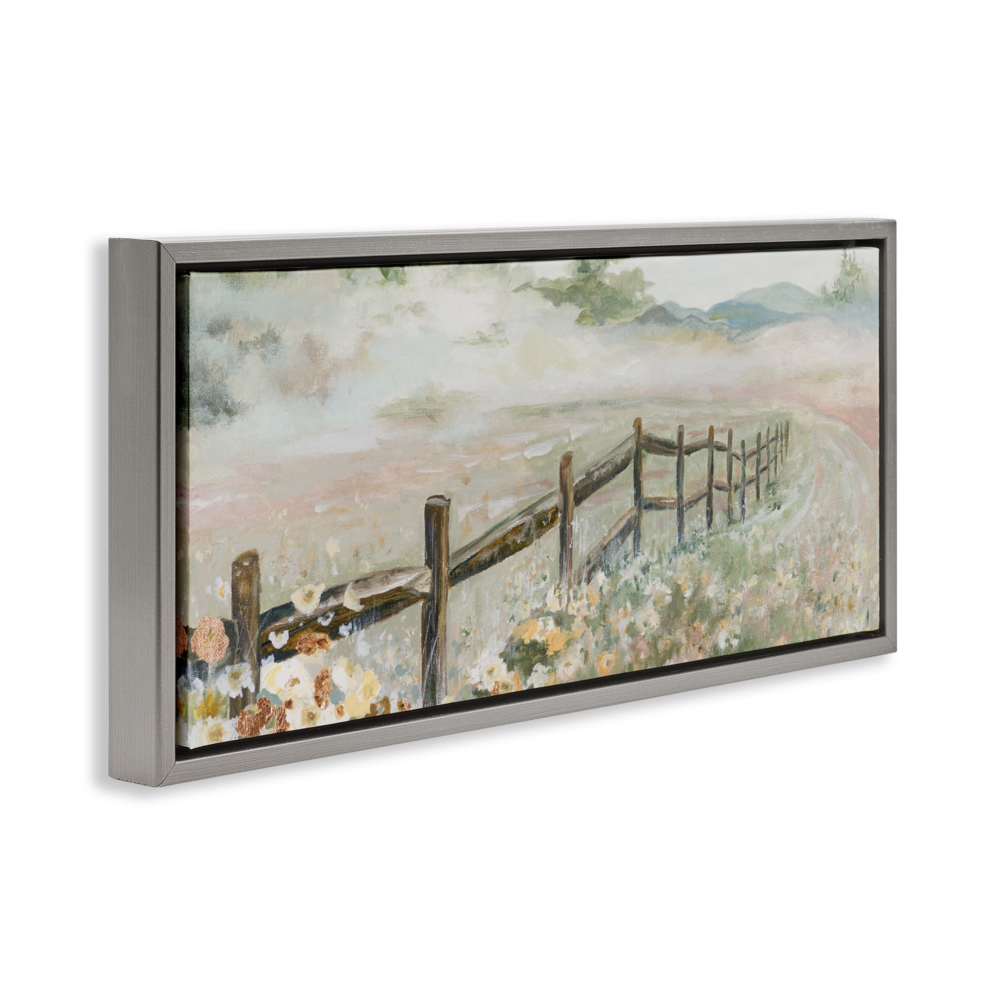 Stupell Industries Soft Fence with Flowers Gray Framed Floater Canvas Wall Art, design by Patricia Pinto
