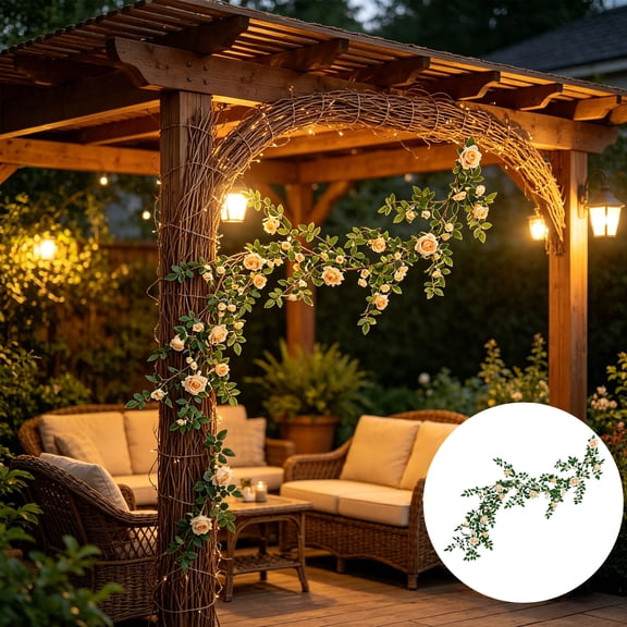 Tuvgenk Artificial Beige Rose Hanging Vines Garland 70.9 Inch Fake Floral Ivy For Wedding Arch Garden Wall Home Decor