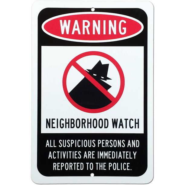 Neighborhood Watch Warning Sign - White/Black/Red - Aluminum 8" x 12