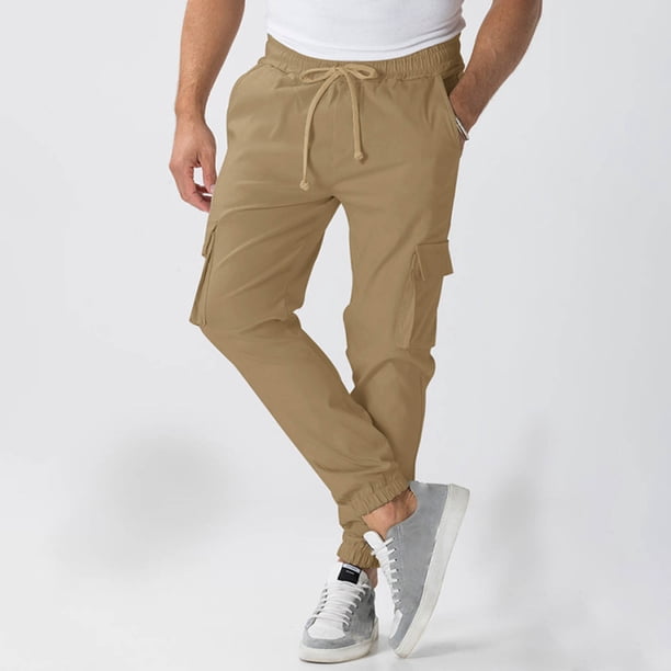 Pantalones largos para hombre, informales, a la moda, transpirables, con cintura elástica y múltiples bolsillos, pantalones cargo con cierre de velcro, pantalones de rayón para hombre.