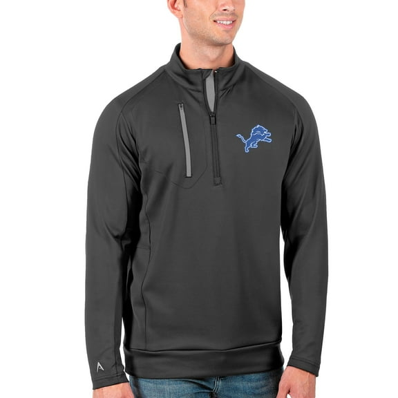 Men's Antigua Charcoal/Silver Detroit Lions Generation Quarter-Zip Pullover Jacket