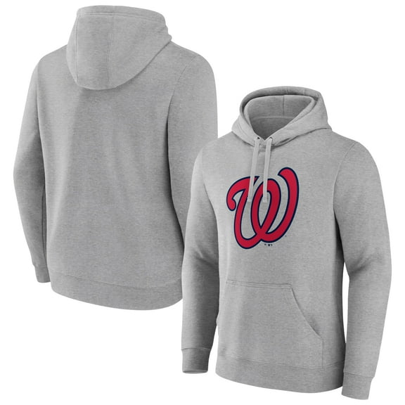 Men's Heather Gray Washington Nationals Official Logo Fitted Pullover Hoodie