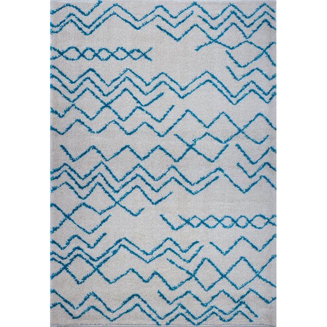 Ladole Rugs Sustainable Contemporary Trellis Machine Made Area Rugs Carpets in Ivory-Turquoise