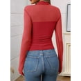 thumbnail image 6 of Women'S Sexy- Mock Turtle Neck Long Sleeve Tops Sheer Mesh Ruched Trendy Going Out Shirts Blouse Red M, 6 of 7