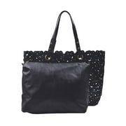 Womens Fashion Shell Tote Bag w/ Removable Pouch - Black