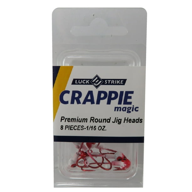 LuckEStrike, 1/16 oz White/ Red Crappie JigHeads, Red Hooks, 7 Count