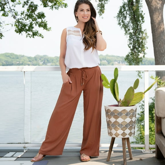 Elsie & Zoey Riva XL Terracotta Adjustable Wide Leg Pant for Women