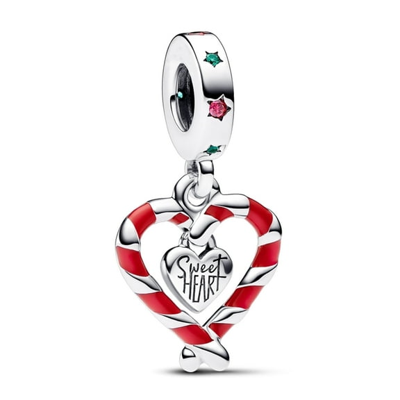 925 Sterling Silver Charm for Bracelets Double Candy Cane Heart Christmas Charm Women Bracelet Charm