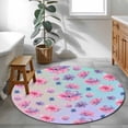 thumbnail image 3 of Spring Floral Round Area Rug 3Ft Washable Small Circle Rugs for Kitchen Entryway, Purple Pink Blue Flower Summer Botanical Non-Slip Carpet Floor Mats Indoor Outdoor Carpet Runner Aesthetic Home Decor, 3 of 8