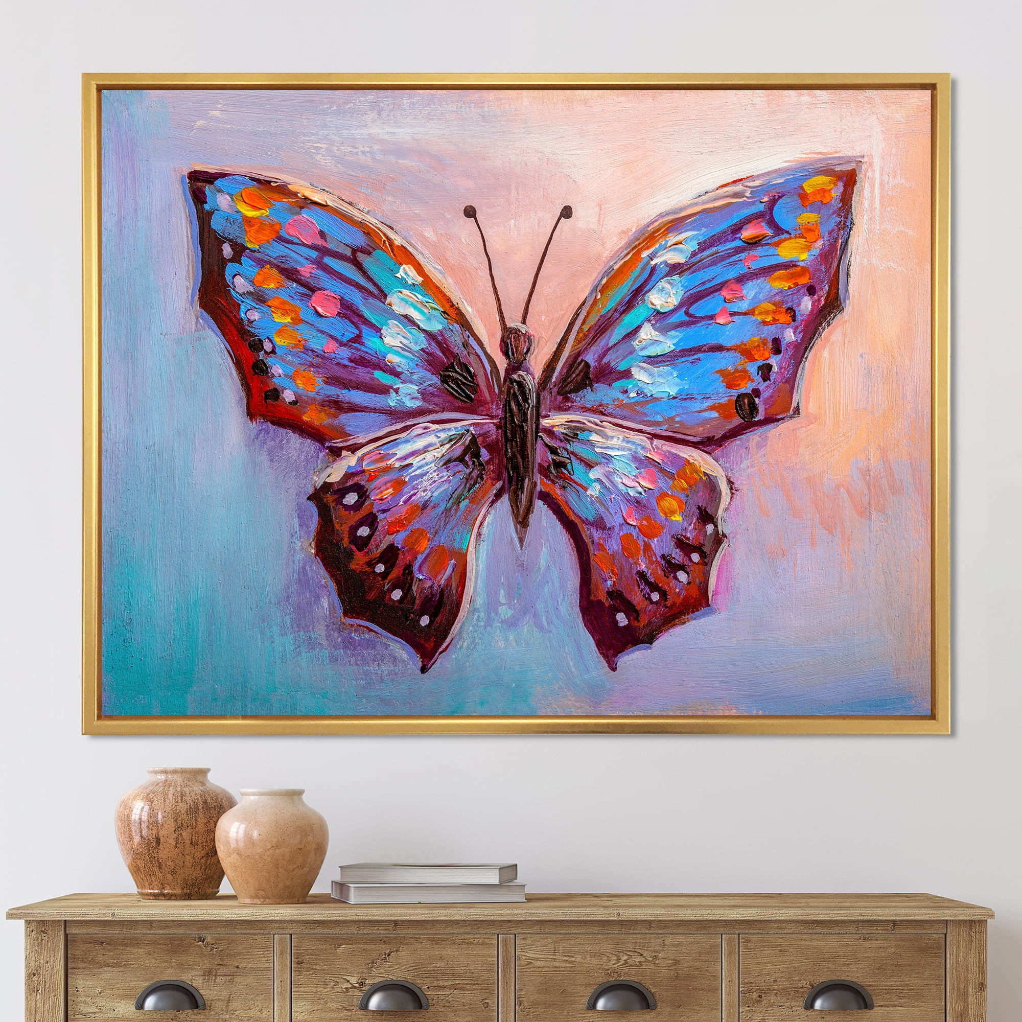 Designart 'Ancient Blue Butterfly II' Modern Framed Canvas Wall Art Print