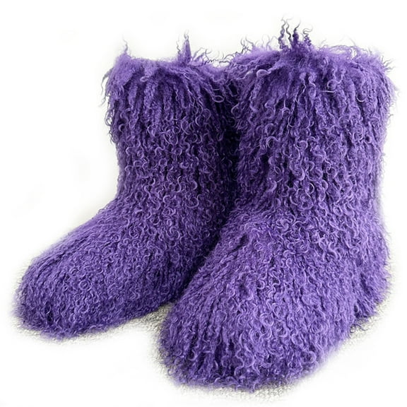 Women Winter Fluffy Faux Fur Mid-Calf Snow Boots Y2K Non-slip Plush Fake Mongolian Warm Boots