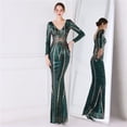 thumbnail image 4 of Vestido de noche con cuentas y flores para mujer, elegante vestido de fiesta de manga larga con lentejuelas y cola de pez Aura Queen, 4 of 5