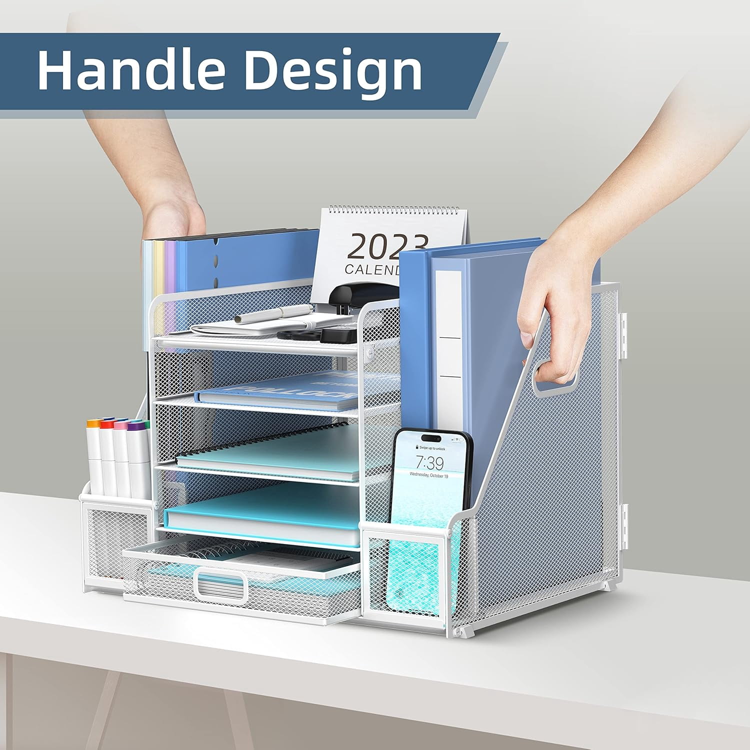 INTIGE 5-Tier Tray-style Document Rack, Desktop Document Sorter with Bookends for Home and Office