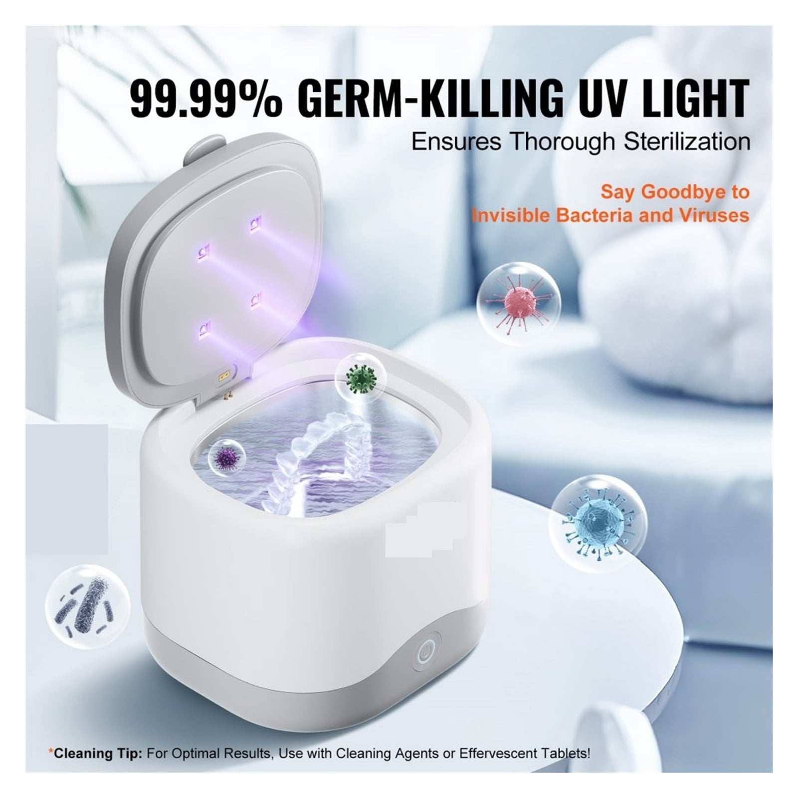 Ultrasonic Cleaner for Dentures Retainer Cleaner Machine with UV Light 30W Cleaning Machine