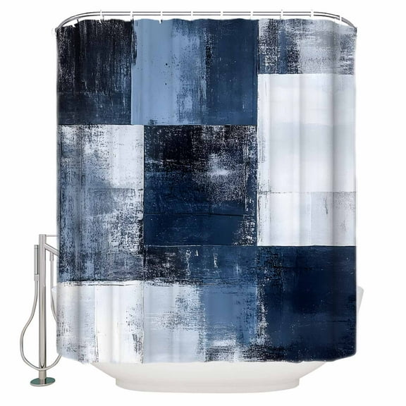 Navy Blue Grey Shower Curtain, 66" x 72", Abstract Painting Art Modern Graffiti Geometric Waterproof Bathroom Curtain Washable Shower Curtain Set with 12 Hooks