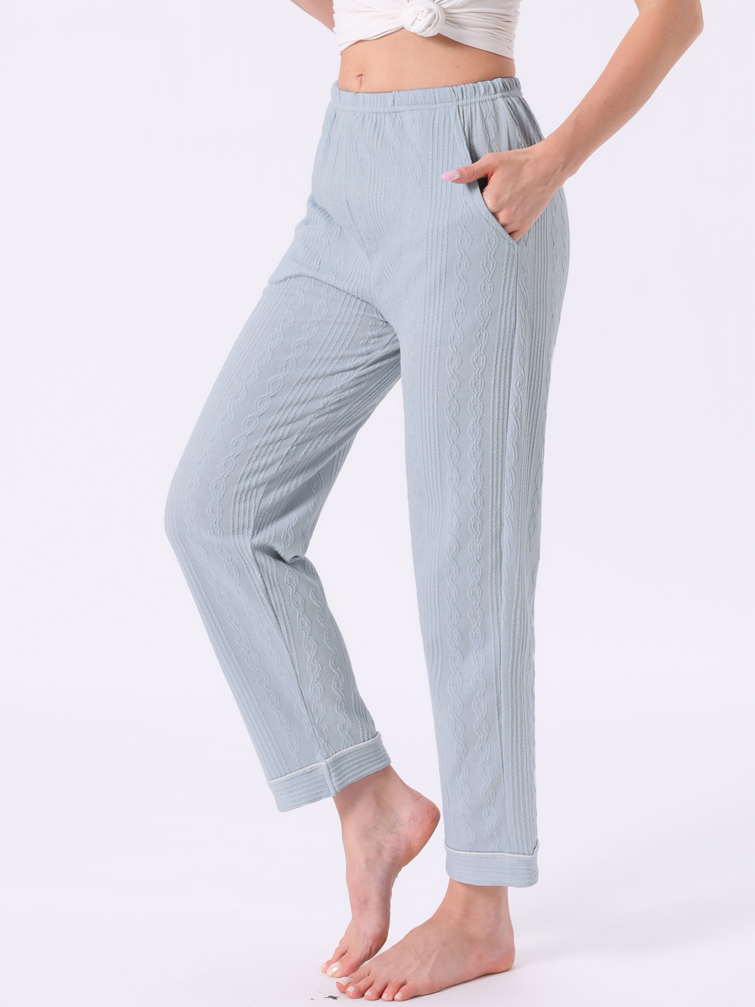 DARING DIVA Women's Cotton Knit Ribbed Elastic Waist Loungewear S Blue