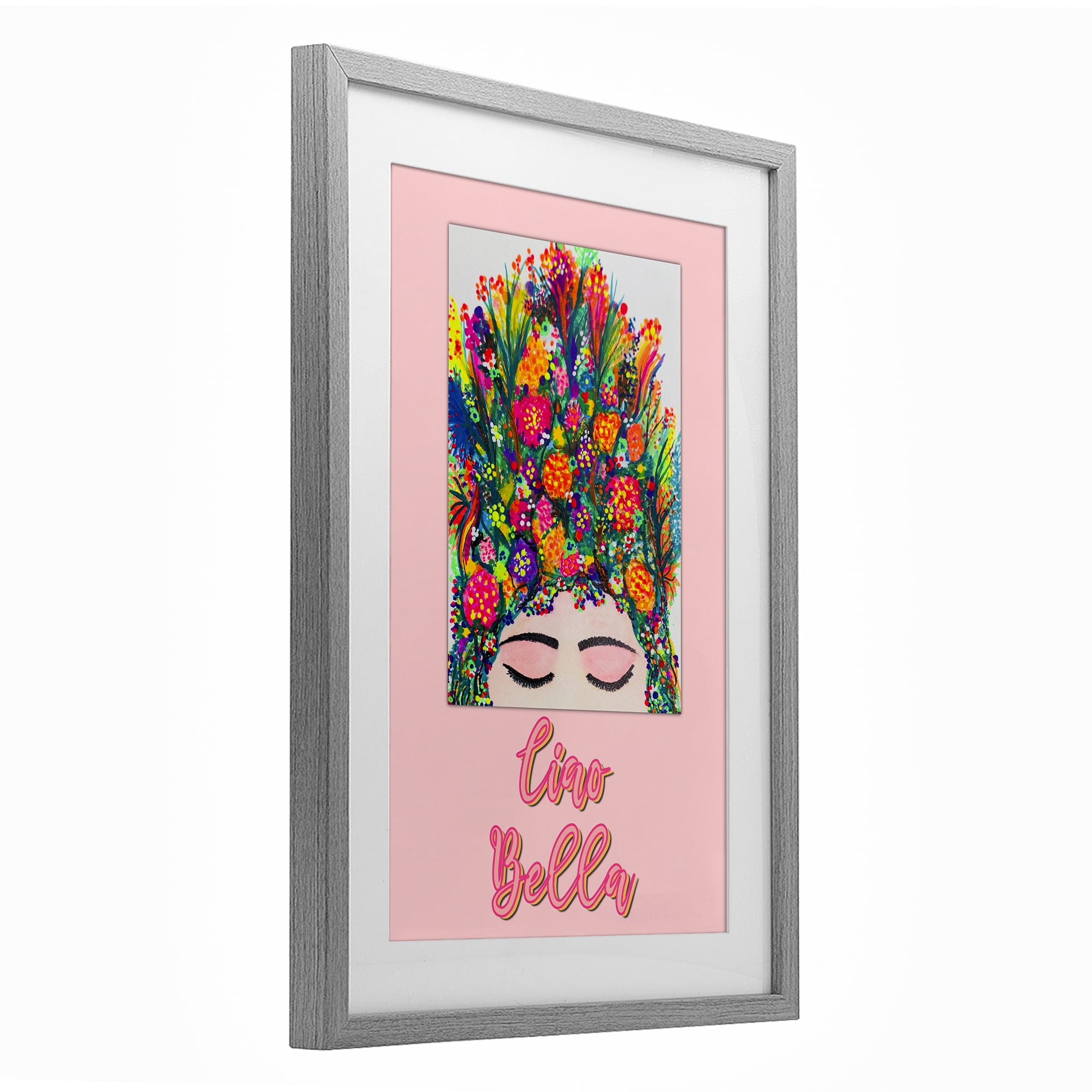 Stupell Industries Ciao Bella Floral Woman Gray Framed Print Under Glass, design by Pooja Dave