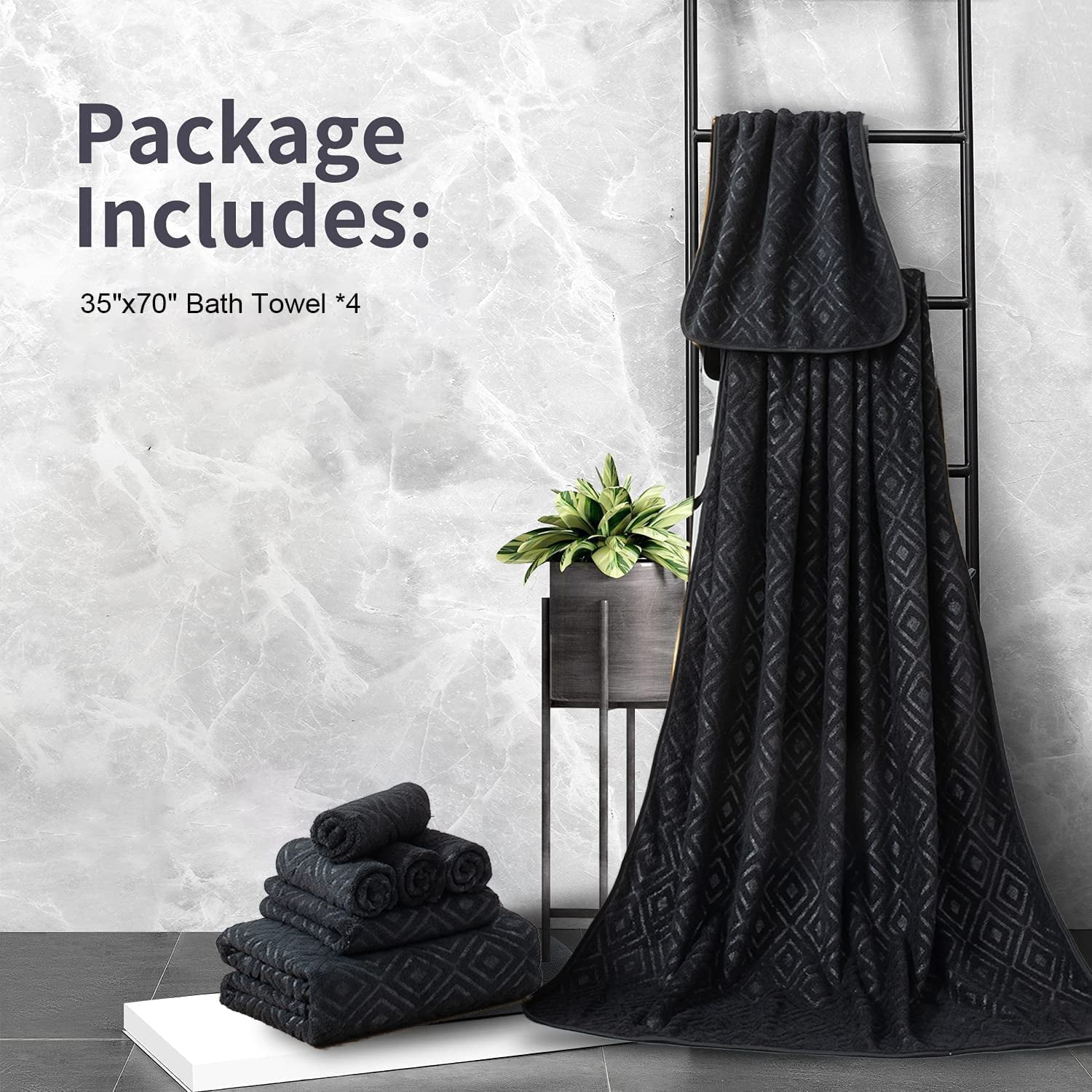 Jessy Home 4 Pack Bath Towels Black Oversized Bath Sheet 35"x70"-600 GSM Soft Extra Large Bath Towel Set