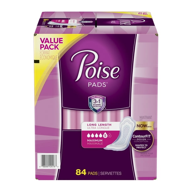 Poise Incontinence Pads, Maximum Absorbency, Long, 84 Count