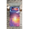 thumbnail image 2 of Ambesonne Landscape Quilted Bedspread Set 2 Pcs, Sunset Sky and Clouds, Twin Size, Blue Yellow Purple, 2 of 5
