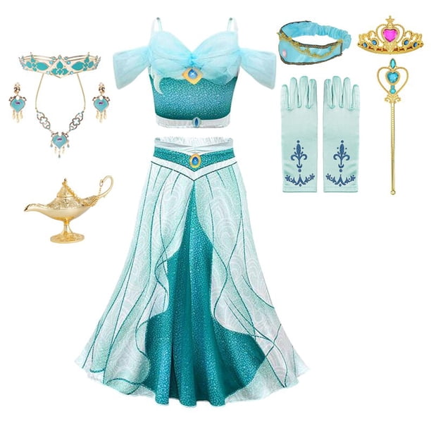 Disney princesa sirena Ariel Rapunzel Jasmine vestido niñas Tiana niños Cosplay disfraz Halloween cumpleaños fiesta ropa Outfits5-6T Gao Jinjia LED